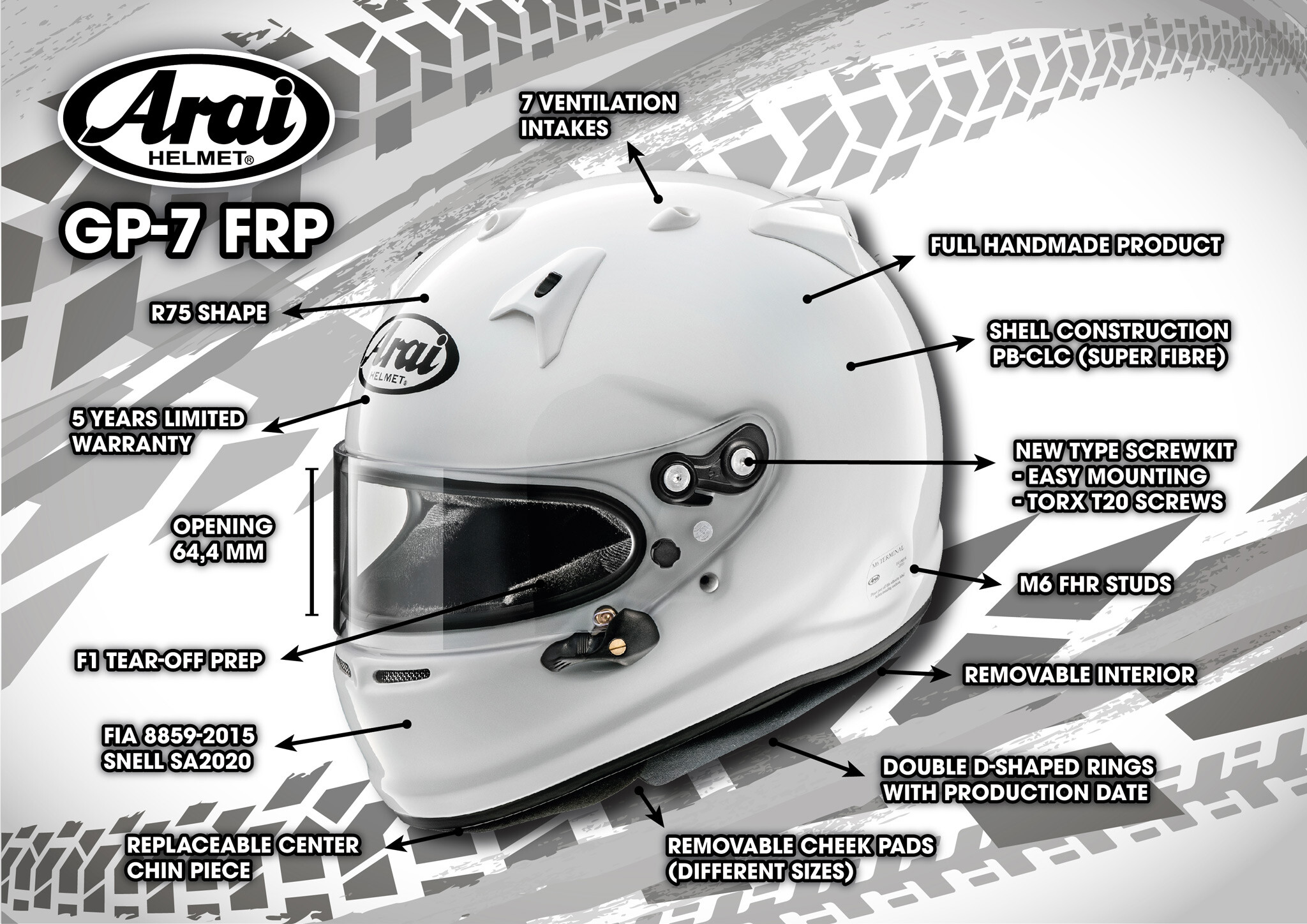 Arai GP7 FRP autosporthelm Kenmerken